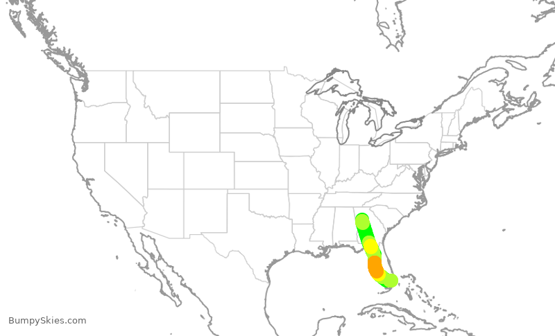 Turbulence forecast map for DAL1107, ATL to FLL