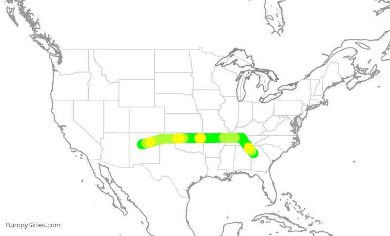 Turbulence forecast map for DAL1109, ABQ to ATL