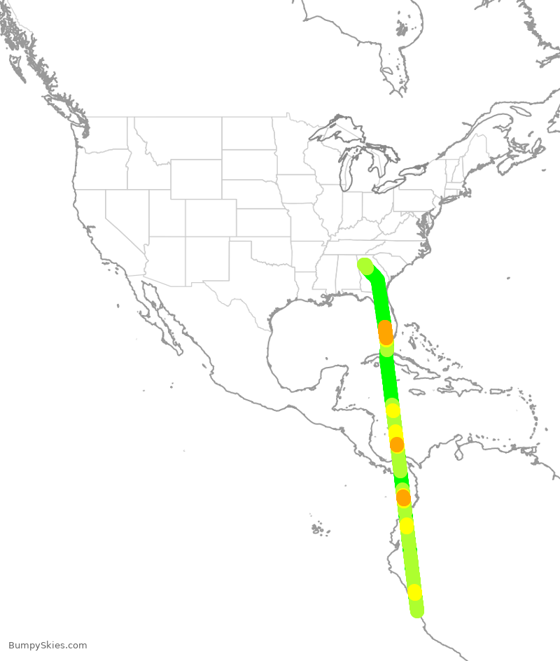 Turbulence forecast map for DAL110, SPJC to ATL