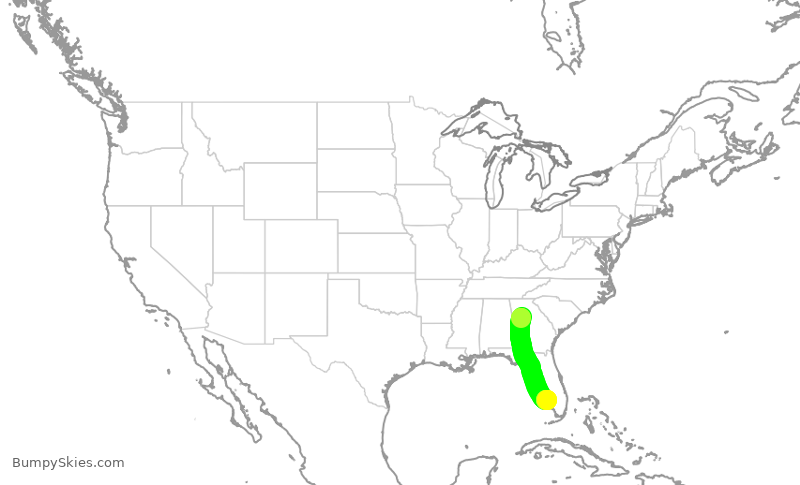 Turbulence forecast map for DAL1110, ATL to RSW