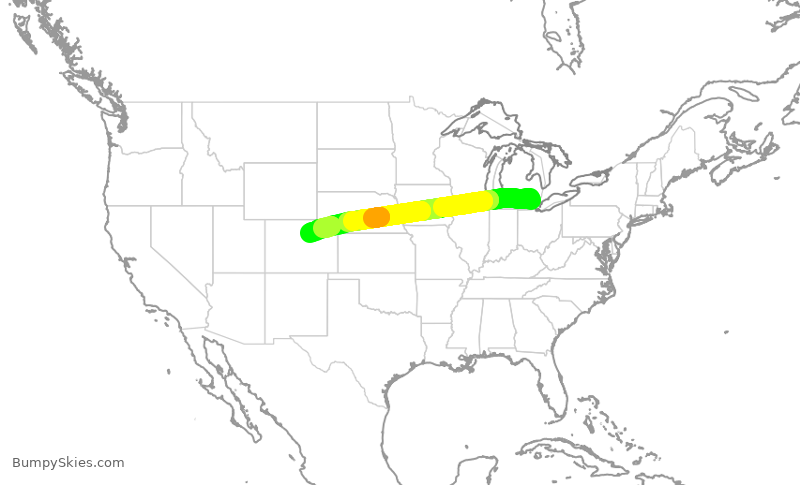 Turbulence forecast map for DAL1113, DTW to DEN