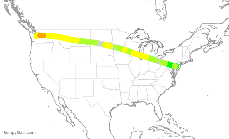 Turbulence forecast map for DAL1114, SEA to PHL
