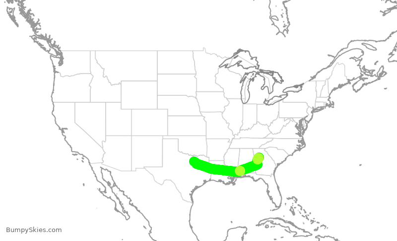 Turbulence forecast map for DAL1115, ATL to DAL