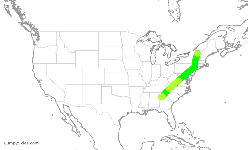Turbulence forecast map for DAL1118, BTV to ATL