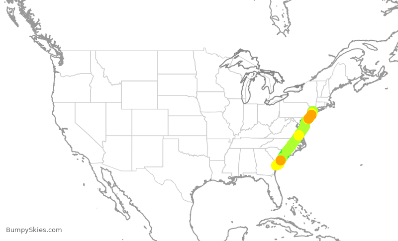 Turbulence forecast map for DAL1118, LGA to SAV