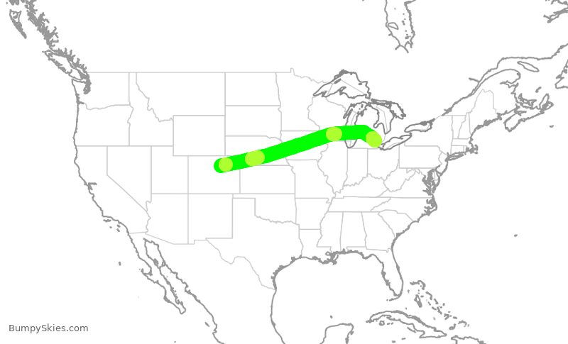 Turbulence forecast map for DAL1119, DEN to DTW