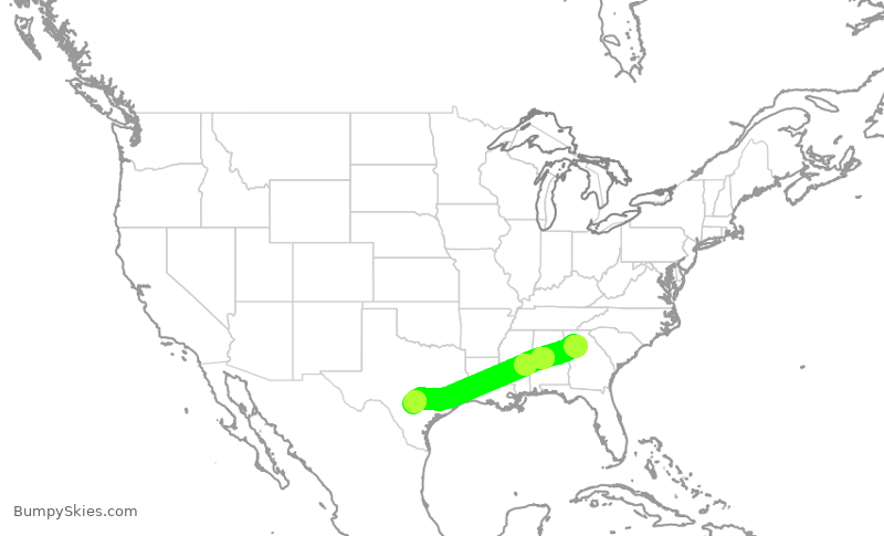Turbulence forecast map for DAL1121, ATL to SAT