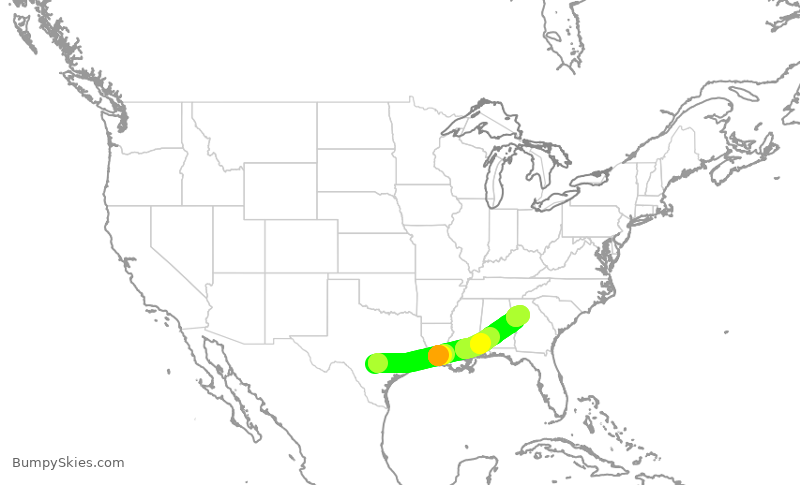 Turbulence forecast map for DAL1121, SAT to ATL