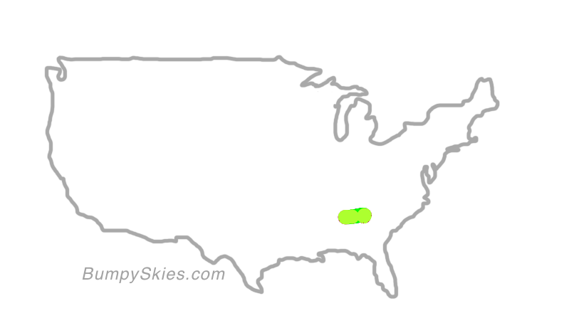 Map of continental US with illustrated flight path and turbulence forecast (described in text below)