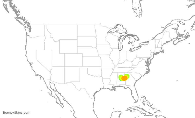Turbulence forecast map for DAL1132, BHM to ATL