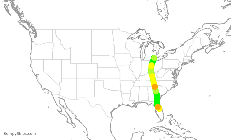 Turbulence forecast map for DAL1133, DTW to MCO