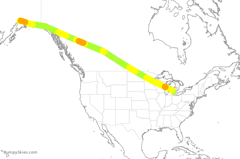 Turbulence forecast map for DAL1134, DTW to ANC