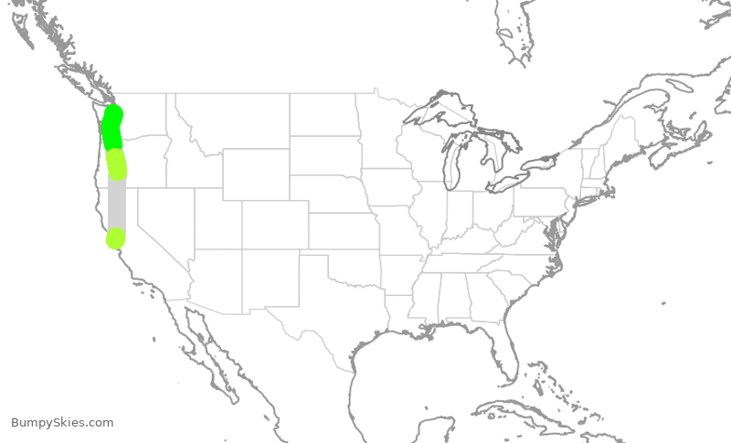 Turbulence forecast map for DAL1134, SFO to SEA