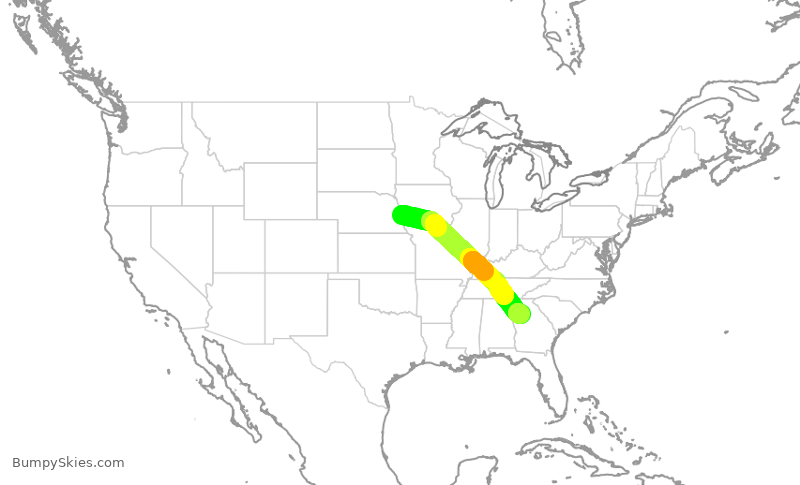 Turbulence forecast map for DAL1136, OMA to ATL