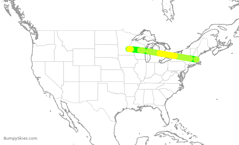 Turbulence forecast map for DAL1138, BOS to MSP