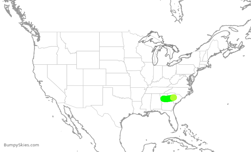 Turbulence forecast map for DAL1139, ATL to CAE