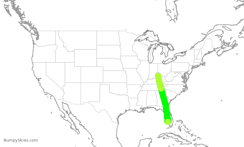 Turbulence forecast map for DAL1140, CVG to RSW