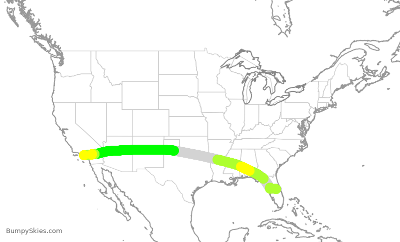 Turbulence forecast map for DAL1140, MCO to LAX