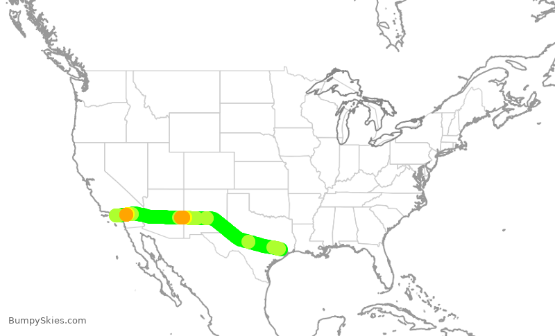 Turbulence forecast map for DAL1143, IAH to LAX