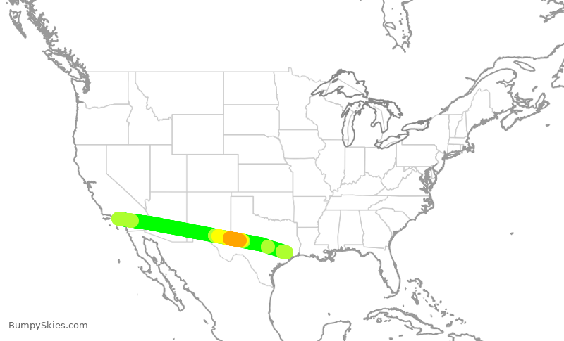 Turbulence forecast map for DAL1143, LAX to IAH