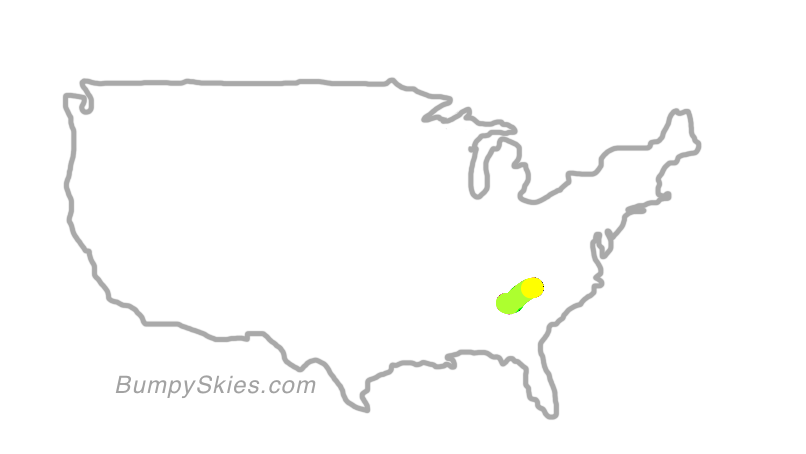 Map of continental US with illustrated flight path and turbulence forecast (described in text below)