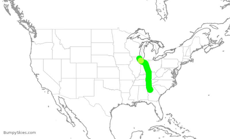 Turbulence forecast map for DAL1147, ATL to ORD