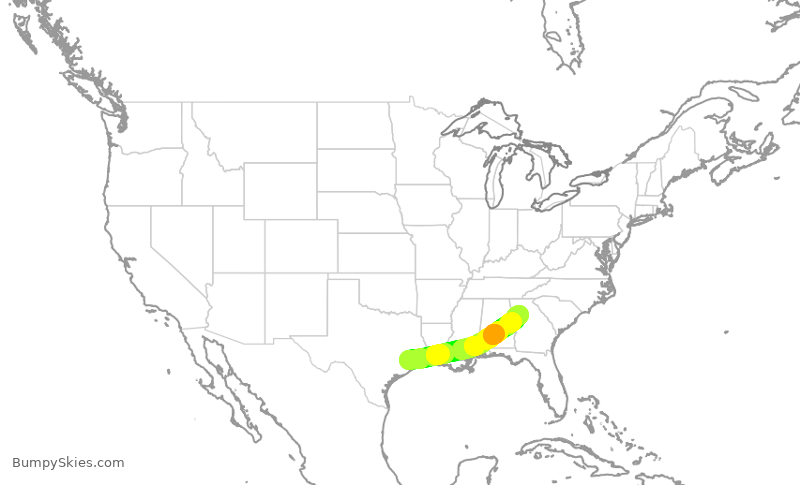 Turbulence forecast map for DAL1148, IAH to ATL