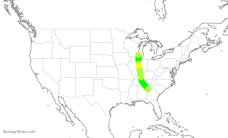 Turbulence forecast map for DAL1151, MKE to ATL