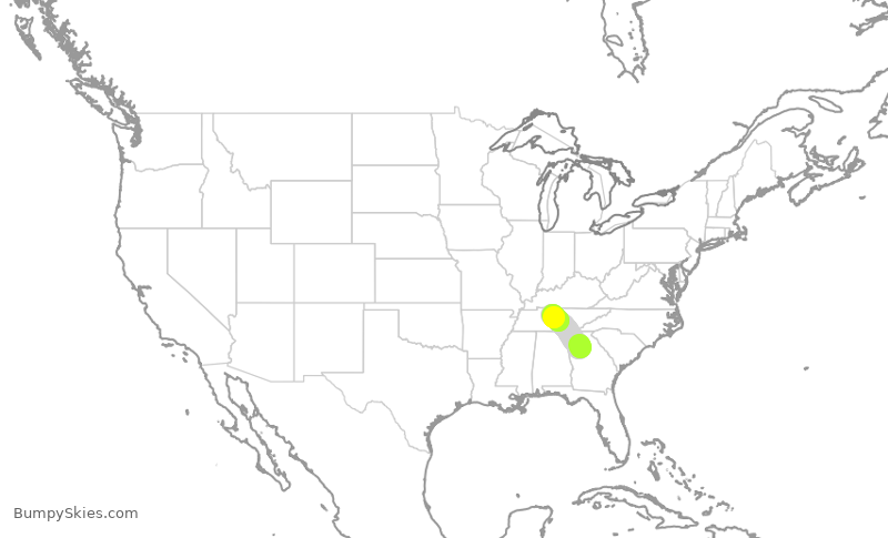 Turbulence forecast map for DAL1155, ATL to BNA