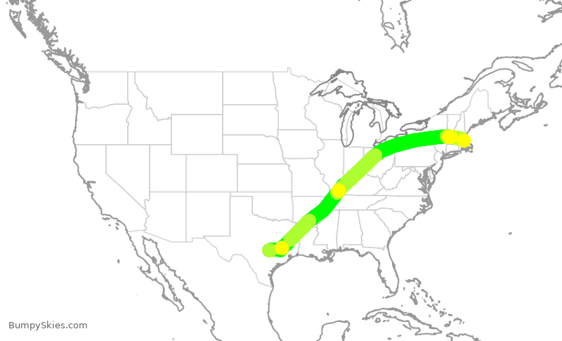 Turbulence forecast map for DAL1156, AUS to BOS