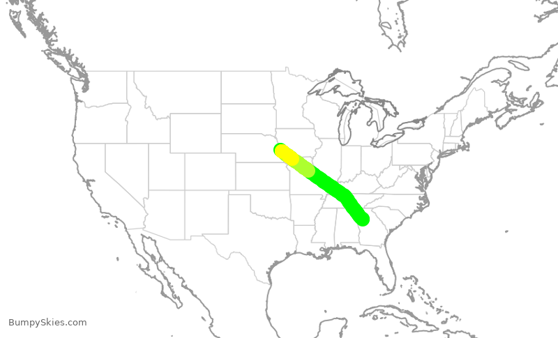 Turbulence forecast map for DAL1157, OMA to ATL