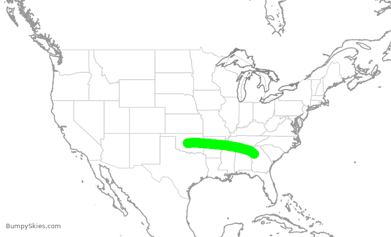 Turbulence forecast map for DAL1158, OKC to ATL