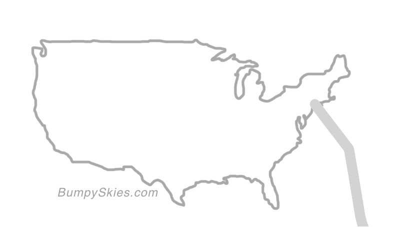 Map of continental US with illustrated flight path and turbulence forecast (described in text below)