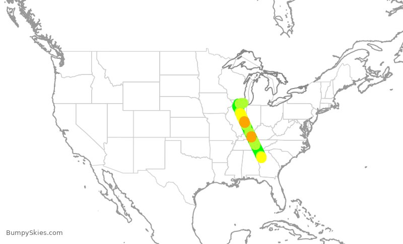 Turbulence forecast map for DAL1164, ATL to ORD