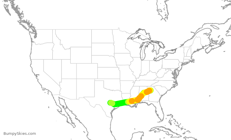 Turbulence forecast map for DAL1170, ATL to AUS