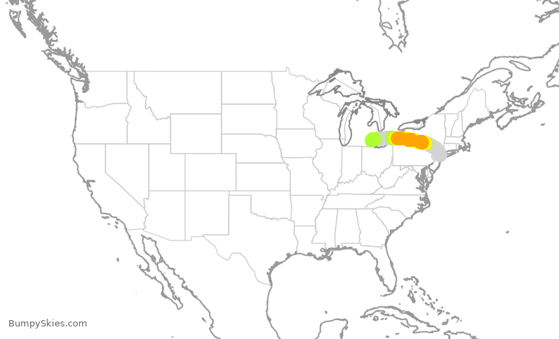 Turbulence forecast map for DAL1172, JFK to DTW