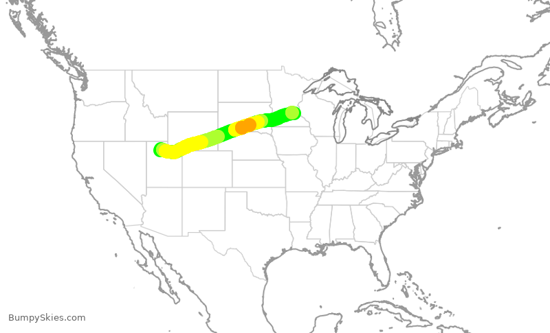 Turbulence forecast map for DAL1173, SLC to MSP