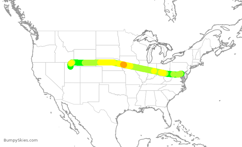 Turbulence forecast map for DAL1176, BWI to SLC