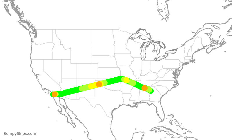 Turbulence forecast map for DAL1179, SAN to ATL