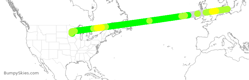 Turbulence forecast map for DAL117, CPH to MSP