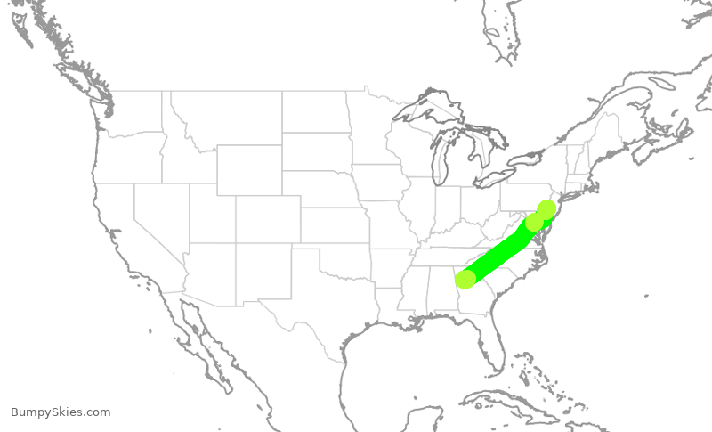 Turbulence forecast map for DAL1186, ATL to PHL