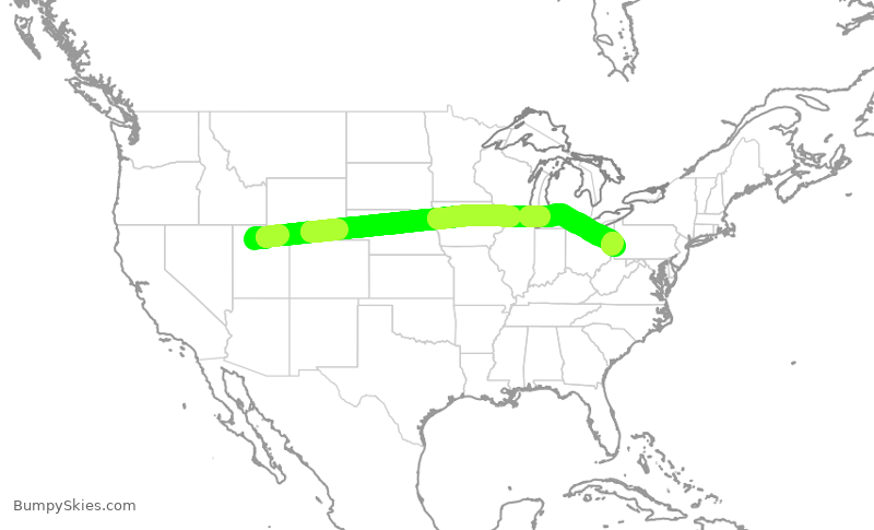 Turbulence forecast map for DAL1188, SLC to PIT