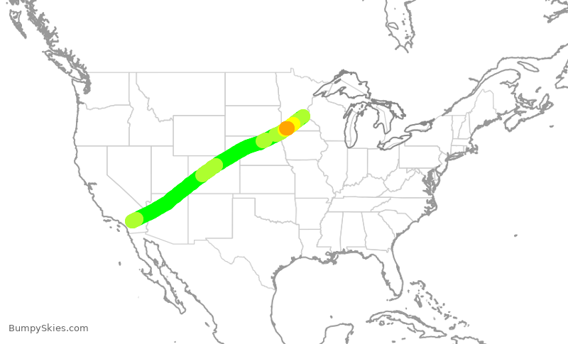 Turbulence forecast map for DAL1189, MSP to PSP