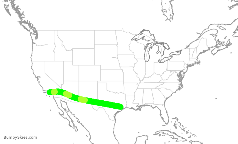 Turbulence forecast map for DAL1216, IAH to LAX
