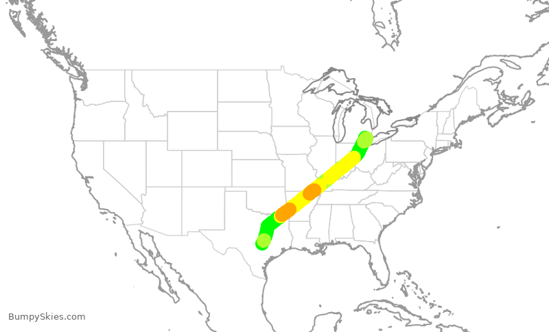 Turbulence forecast map for DAL1218, DTW to AUS