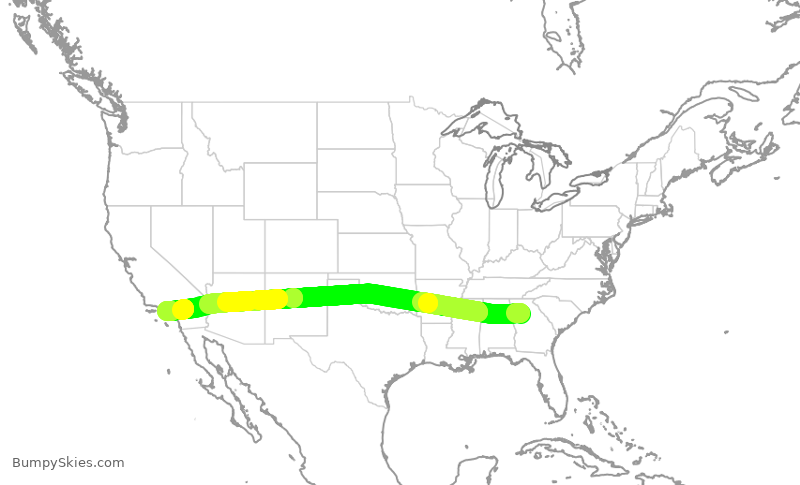 Turbulence forecast map for DAL1219, ATL to LAX