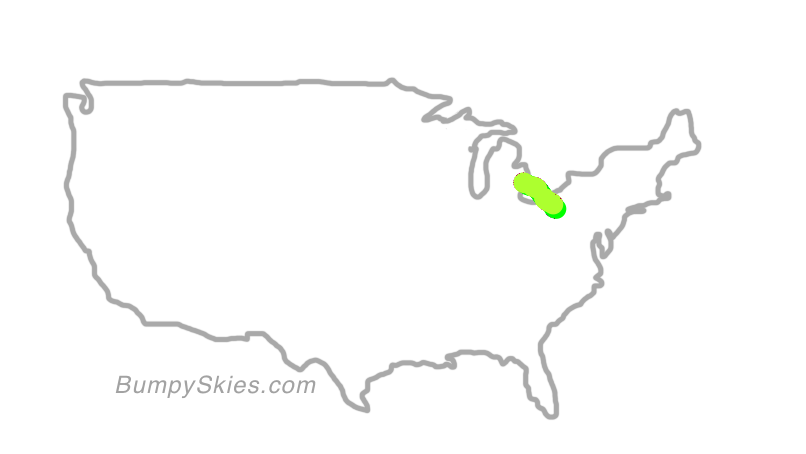 Map of continental US with illustrated flight path and turbulence forecast (described in text below)