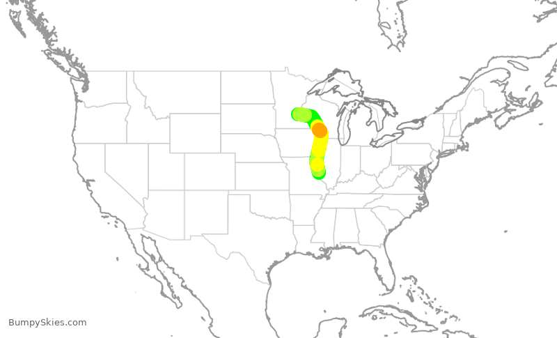 Turbulence forecast map for DAL1224, STL to MSP
