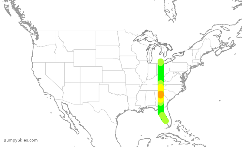 Turbulence forecast map for DAL1225, DTW to RSW