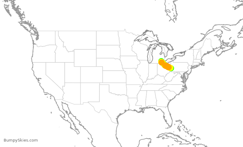 Turbulence forecast map for DAL1226, PIT to DTW